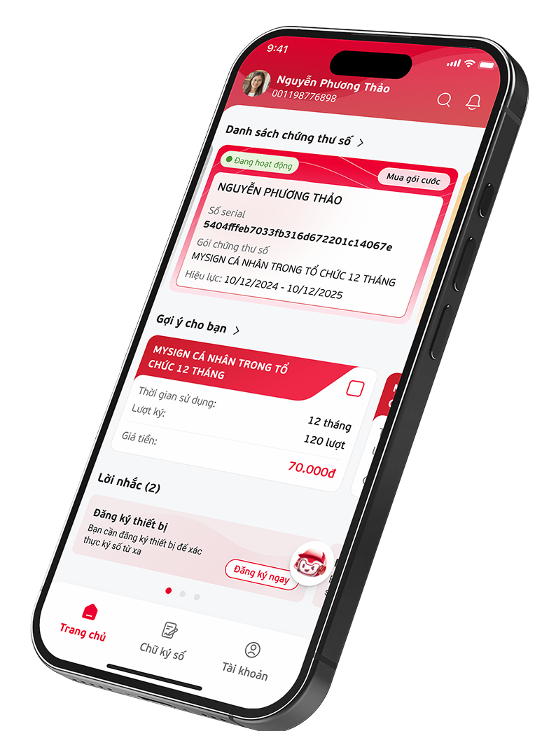 MySign mobile app interface displayed on a smartphone