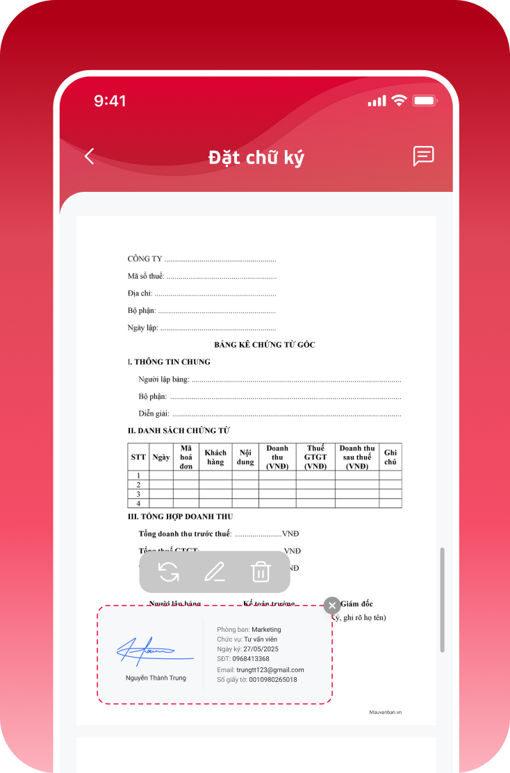 Đặt chữ ký step 1