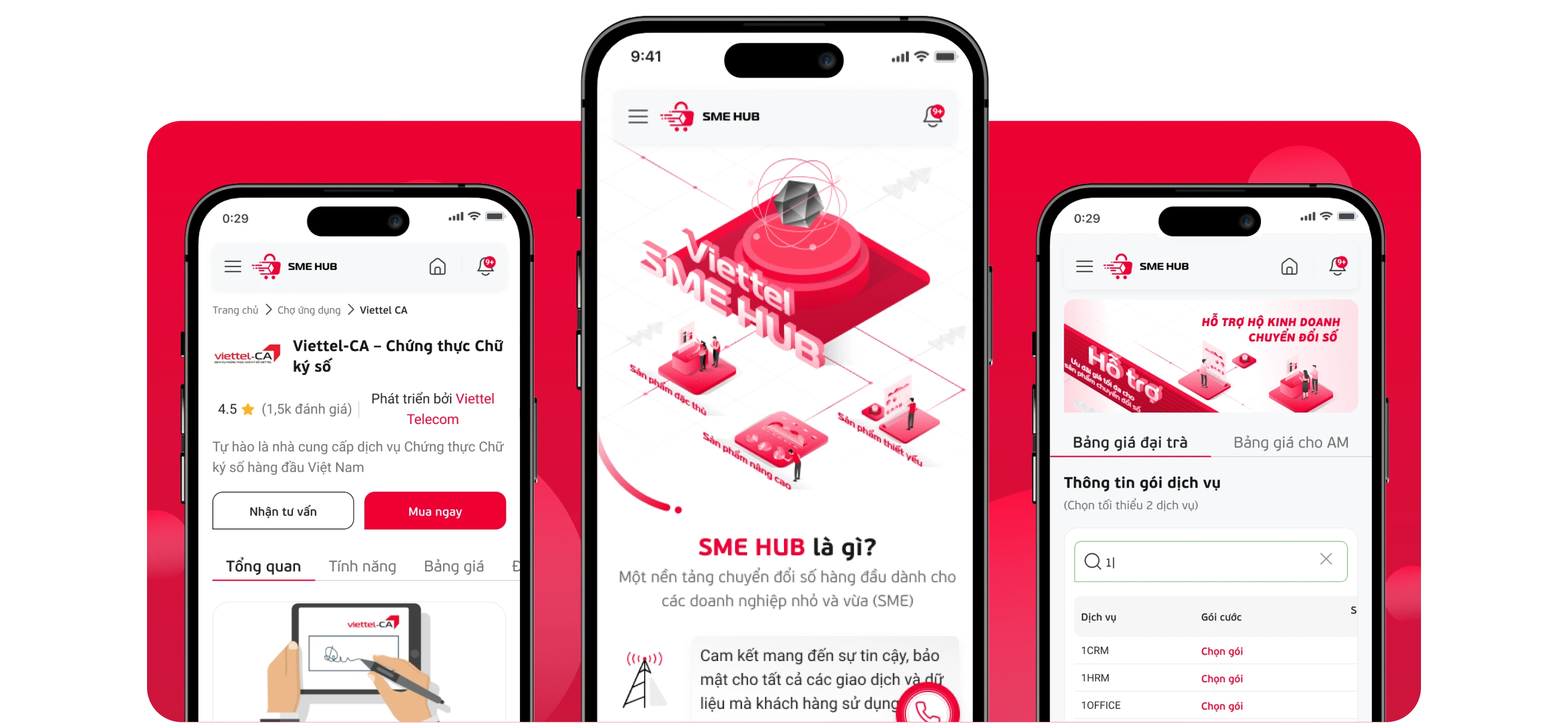 Redesigned smartphones mockup showcasing SMEHub dashboard interface on red background panel